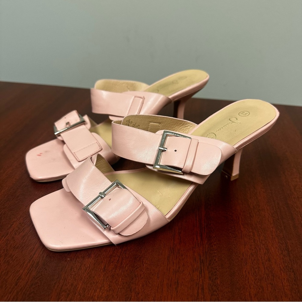 Jessica Carlyle Pink Buckle Strap Heels Womens Size 8.5 Summer FLAW